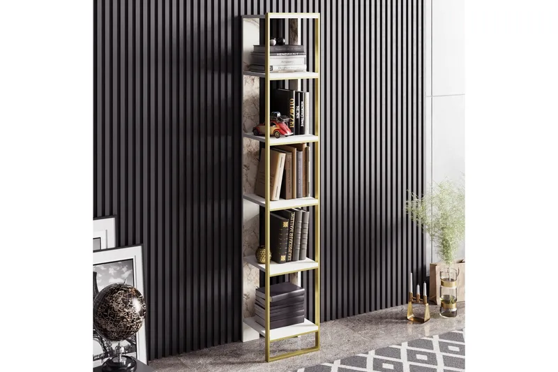 Bascle Bokhylla 31 cm i Trä med Metallram - Vit - Förvaring - Hylla - Bokhylla