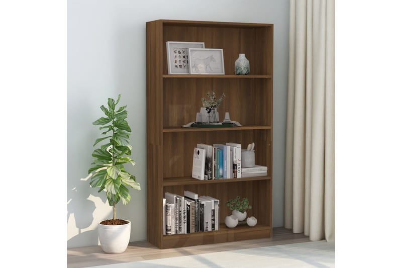 beBasic Bokhylla 4 hyllor rökfärgad Brun ek 80x24x142cm konstruerat trä - Brown - Förvaring - Hylla - Bokhylla