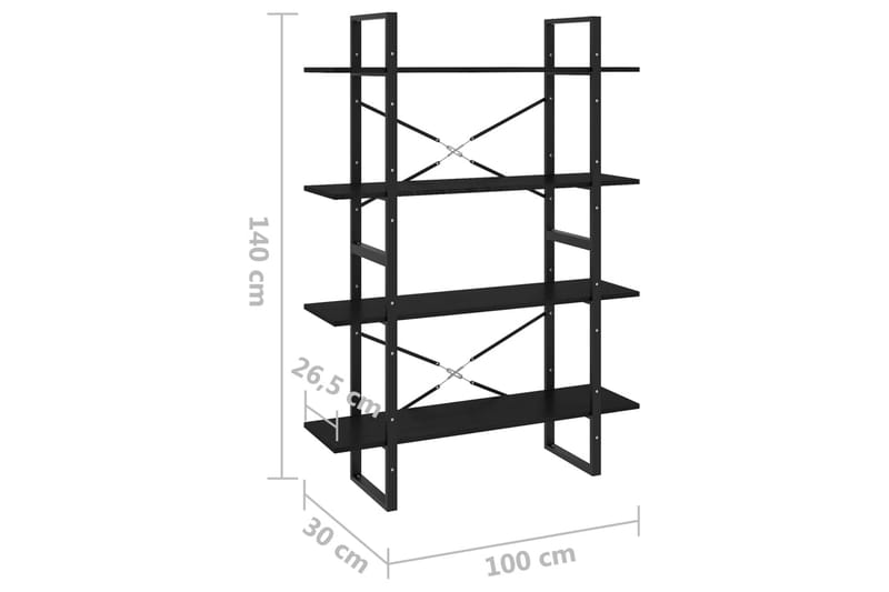 beBasic Bokhylla 4 hyllplan svart 100x30x140 cm massiv furu - Black - Förvaring - Hylla - Bokhylla