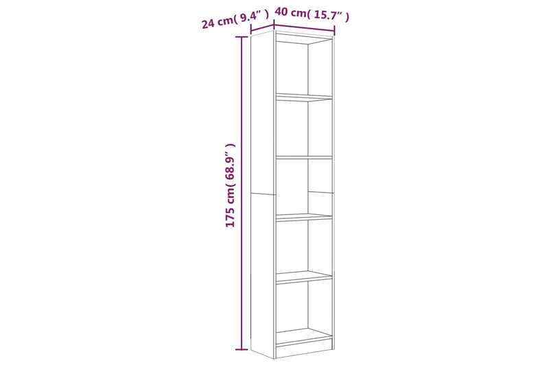 beBasic Bokhylla 5 hyllor brun ek 40x24x175 cm konstruerat trä - Brown - Förvaring - Hylla - Bokhylla