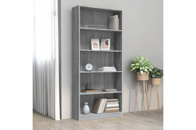beBasic Bokhylla 5 hyllor grå sonoma 80x24x175 cm konstruerat trä - Grey - Förvaring - Hylla - Bokhylla