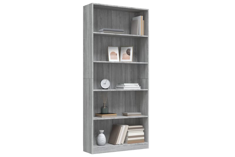 beBasic Bokhylla 5 hyllor grå sonoma 80x24x175 cm konstruerat trä - Grey - Förvaring - Hylla - Bokhylla