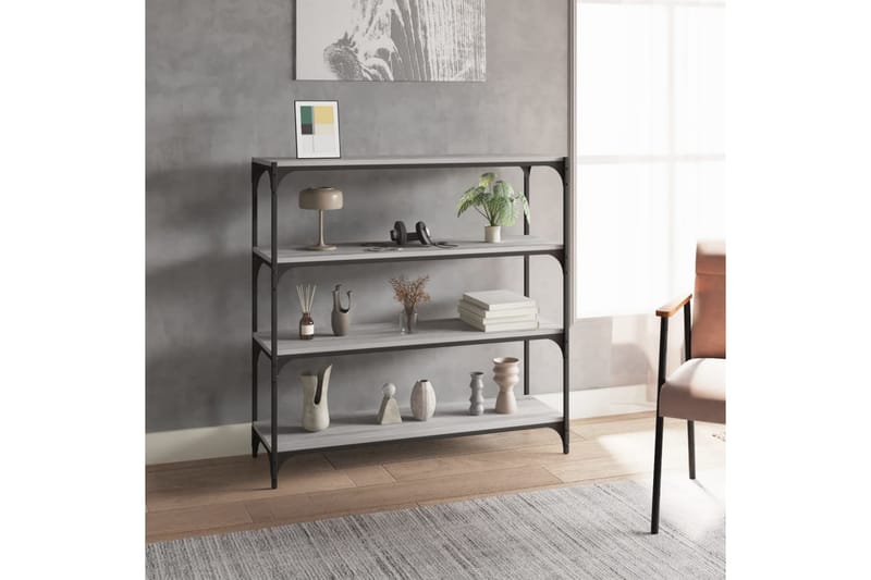 beBasic Bokhylla grå sonoma 100x33x100 cm konstruerat trä och stål - Grey - Förvaring - Hylla - Bokhylla