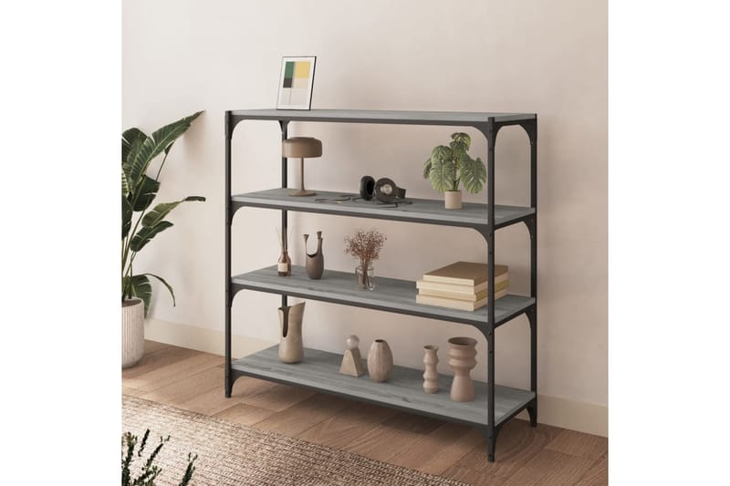 beBasic Bokhylla grå sonoma 100x33x100 cm konstruerat trä och stål - Grey - Förvaring - Hylla - Bokhylla