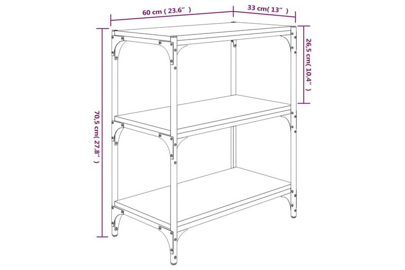 beBasic Bokhylla grå sonoma 60x33x70,5 cm konstruerat trä och stål - Grey - Bokhylla