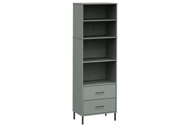 beBasic Bokhylla med 2 lådor OSLO grå 60x35x180 cm massivt trä - Grey - Förvaring - Hylla - Bokhylla