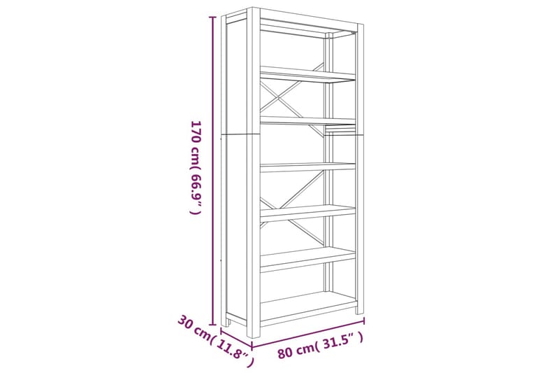 beBasic Bokhylla med 6 hyllor 80x30x170 cm massiv akacia - Brown - Förvaring - Hylla - Bokhylla