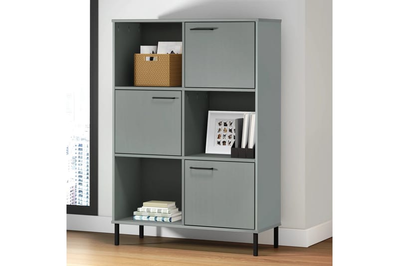beBasic Bokhylla med metallben OSLO grå 90x35x128,5 cm massivt trä - Grey - Förvaring - Hylla - Bokhylla