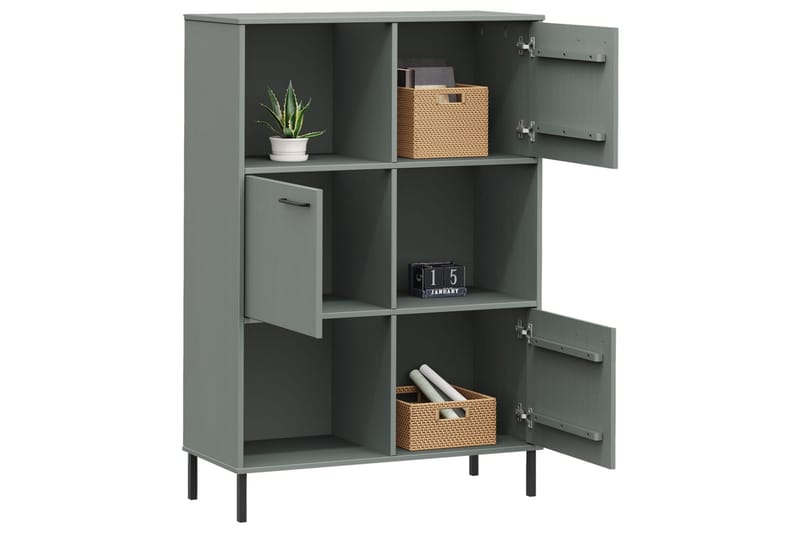beBasic Bokhylla med metallben OSLO grå 90x35x128,5 cm massivt trä - Grey - Förvaring - Hylla - Bokhylla