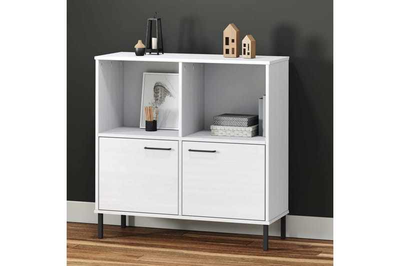 beBasic Bokhylla med metallben OSLO vit 90x35x90,5 cm massivt trä - White - Förvaring - Hylla - Bokhylla