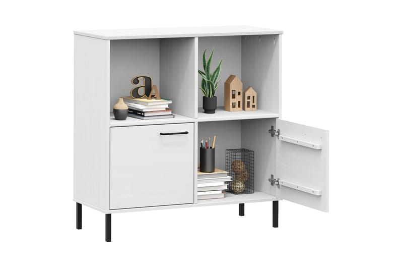 beBasic Bokhylla med metallben OSLO vit 90x35x90,5 cm massivt trä - White - Förvaring - Hylla - Bokhylla