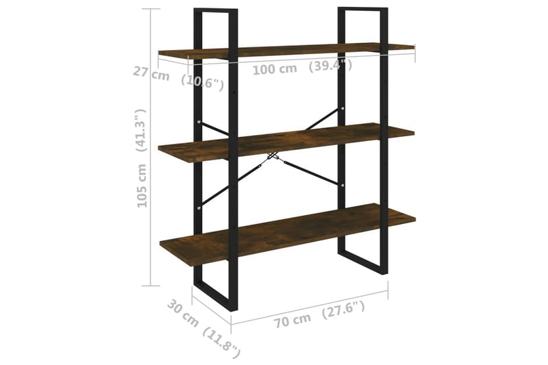 beBasic Bokhylla rökfärgad ek 100x30x105 cm konstruerat trä - Brown - Bokhylla