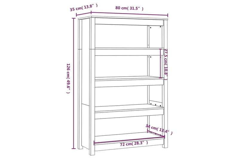 beBasic Bokhylla vit 80x35x126 cm massiv furu - White - Förvaring - Hylla - Bokhylla