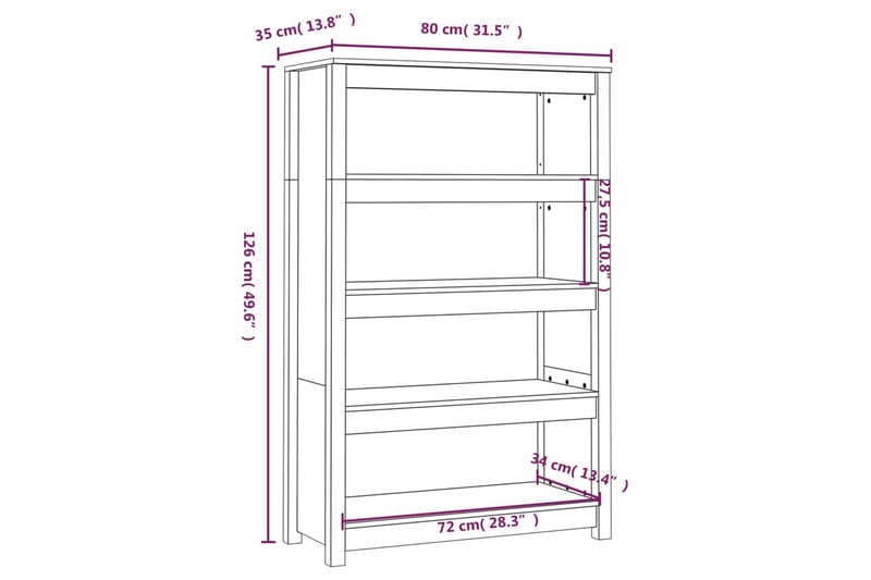 beBasic Bokhylla vit 80x35x126 cm massiv furu - White - Bokhylla