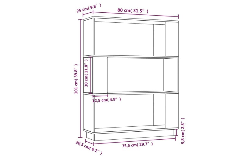 beBasic Bokhylla/rumsavdelare honungsbrun 80x25x101 cm massivt trä - Brown - Bokhylla