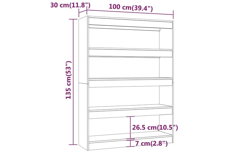 beBasic Bokhylla/rumsavdelare rökfärgad ek 100x30x135 cm - Brown - Bokhylla