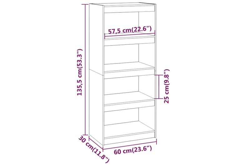 beBasic Bokhylla/rumsavdelare svart 60x30x135,5 cm massiv furu - Black - Bokhylla