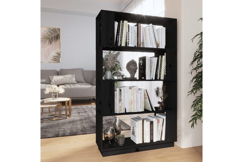beBasic Bokhylla/rumsavdelare svart 80x25x132 cm massiv furu - Black - Förvaring - Hylla - Bokhylla