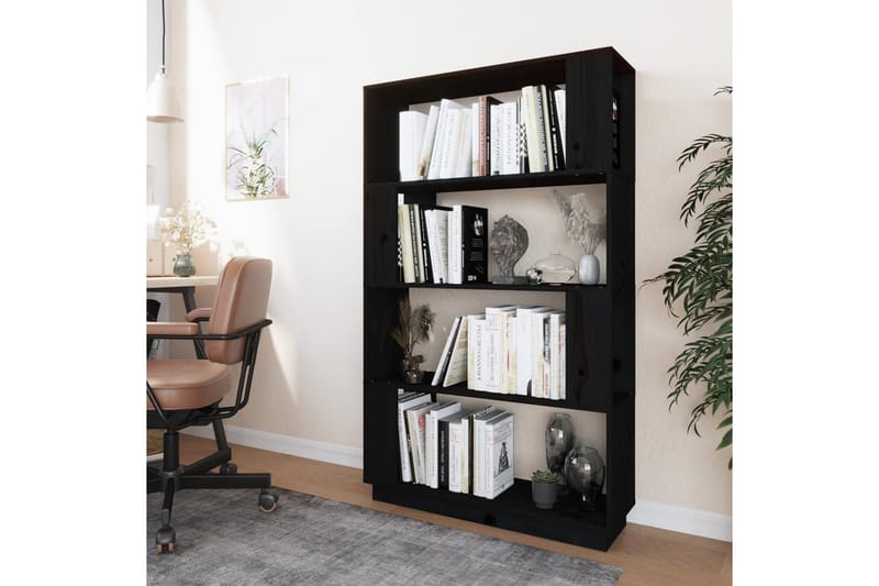 beBasic Bokhylla/rumsavdelare svart 80x25x132 cm massiv furu - Black - Förvaring - Hylla - Bokhylla