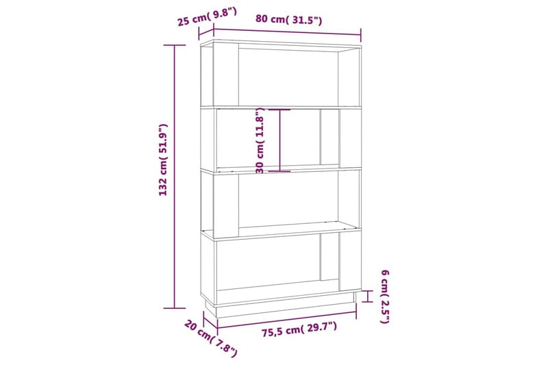 beBasic Bokhylla/rumsavdelare svart 80x25x132 cm massiv furu - Black - Förvaring - Hylla - Bokhylla