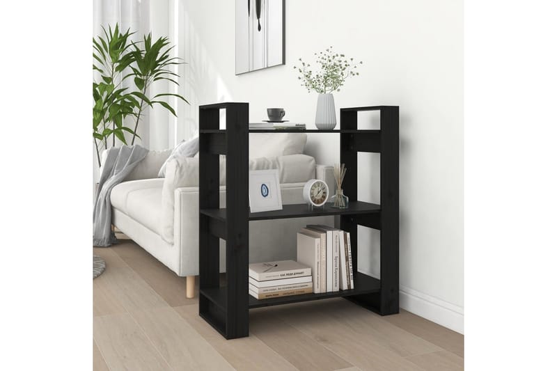 beBasic Bokhylla/rumsavdelare svart 80x35x91 cm massiv furu - Black - Förvaring - Hylla - Bokhylla