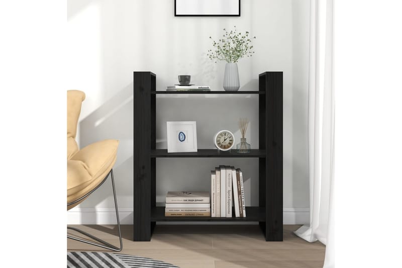 beBasic Bokhylla/rumsavdelare svart 80x35x91 cm massiv furu - Black - Förvaring - Hylla - Bokhylla
