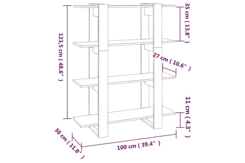 beBasic Bokhylla/rumsavdelare vit 100x30x123,5 cm - White - Förvaring - Hylla - Bokhylla