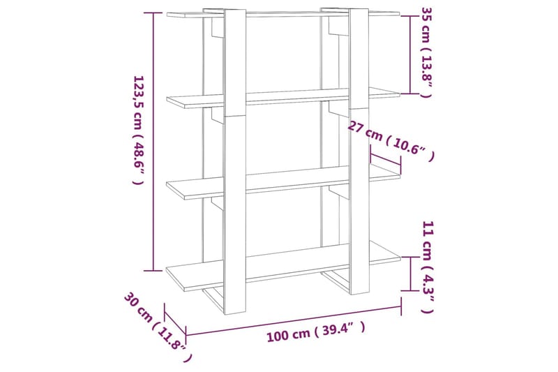 beBasic Bokhylla/rumsavdelare vit 100x30x123,5 cm - White - Bokhylla