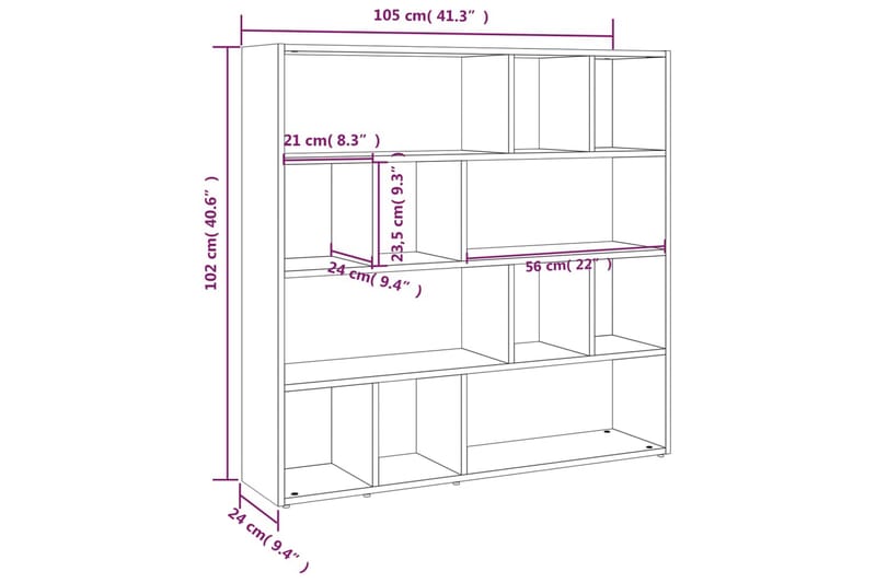 beBasic Bokhylla/Rumsavdelare vit 105x24x102 cm - White - Bokhylla