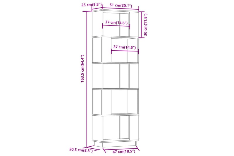 beBasic Bokhylla/rumsavdelare vit 51x25x163,5 cm massiv furu - White - Förvaring - Hylla - Bokhylla