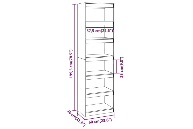 beBasic Bokhylla/rumsavdelare vit 60x30x199,5 cm massiv furu - White - Bokhylla