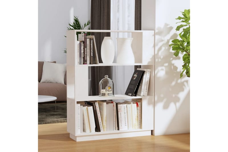 beBasic Bokhylla/rumsavdelare vit 80x25x101 cm massiv furu - White - Bokhylla