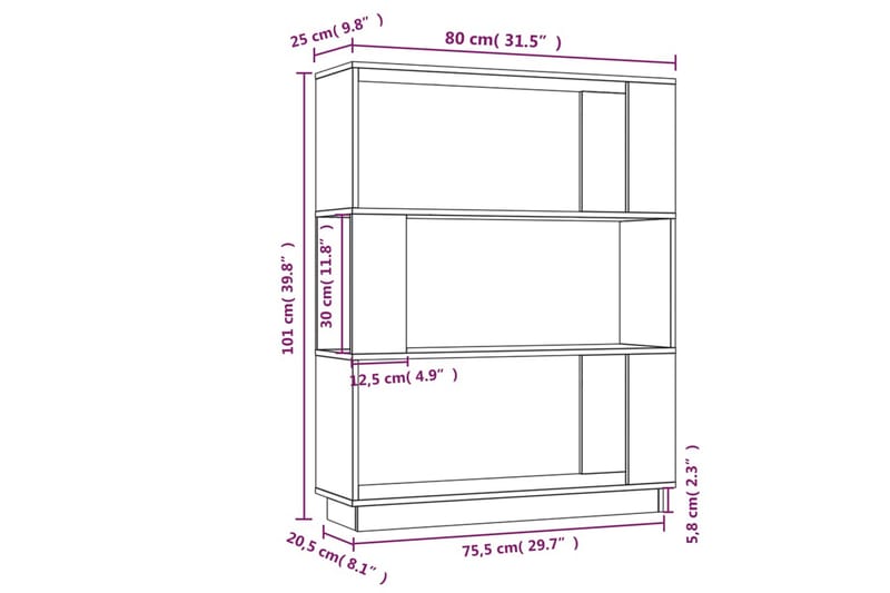 beBasic Bokhylla/rumsavdelare vit 80x25x101 cm massiv furu - White - Förvaring - Hylla - Bokhylla