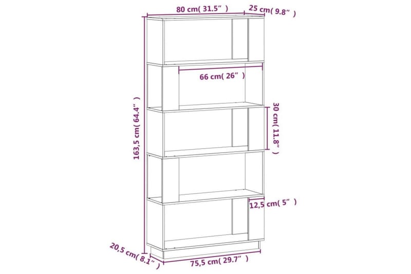 beBasic Bokhylla/rumsavdelare vit 80x25x163,5 cm massiv furu - White - Bokhylla