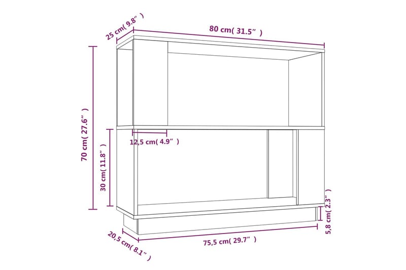 beBasic Bokhylla/rumsavdelare vit 80x25x70 cm massiv furu - White - Förvaring - Hylla - Bokhylla