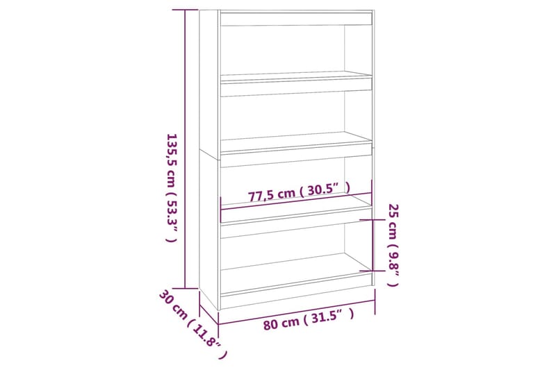 beBasic Bokhylla/rumsavdelare vit 80x30x135,5 cm massiv furu - White - Förvaring - Hylla - Bokhylla