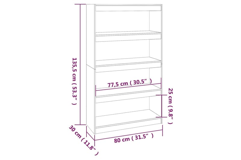 beBasic Bokhylla/rumsavdelare vit 80x30x135,5 cm massiv furu - White - Bokhylla