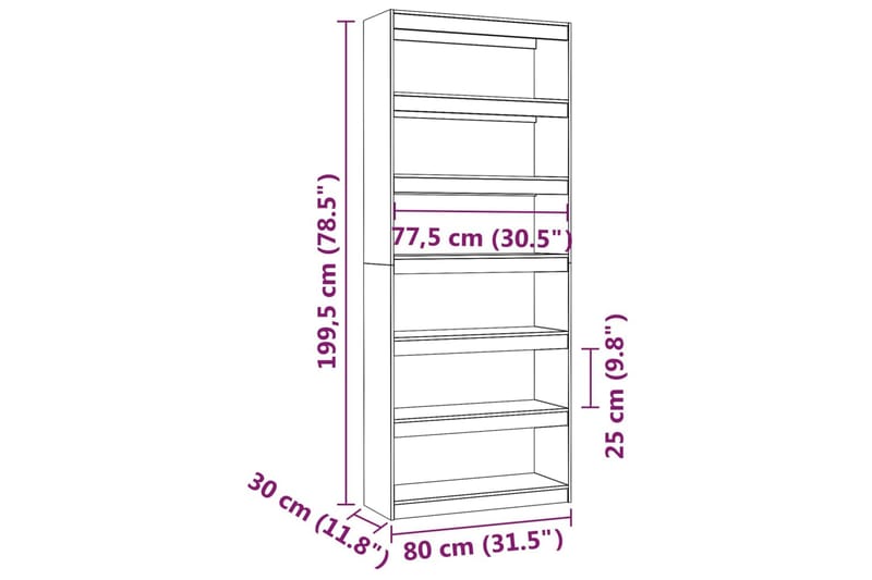 beBasic Bokhylla/rumsavdelare vit 80x30x199,5 cm massiv furu - White - Bokhylla