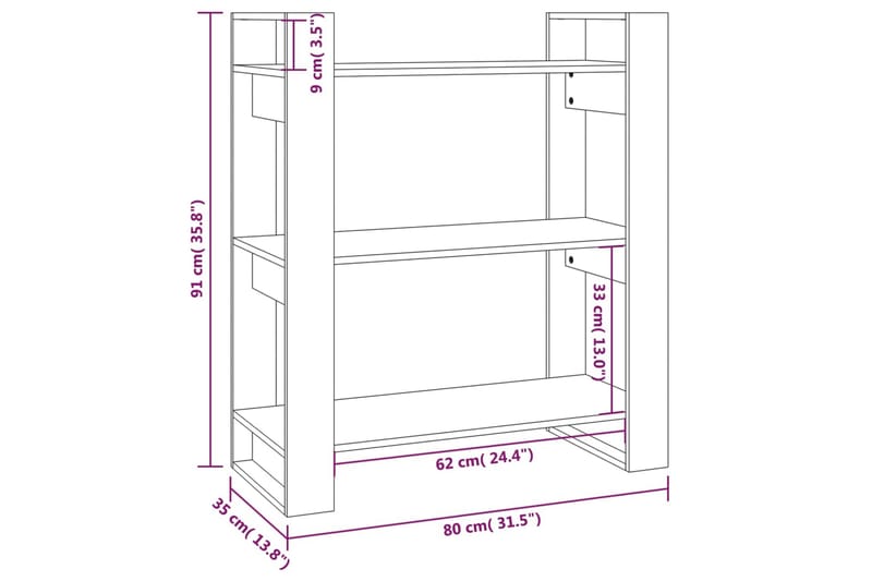 beBasic Bokhylla/rumsavdelare vit 80x35x91 cm massiv furu - White - Förvaring - Hylla - Bokhylla