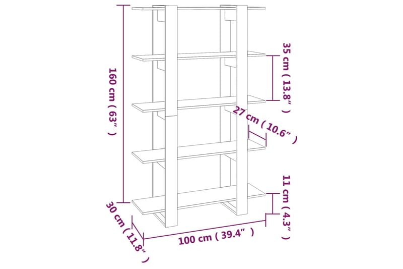 beBasic Bokhylla/rumsavdelare vit högglans 100x30x160 cm - White - Bokhylla