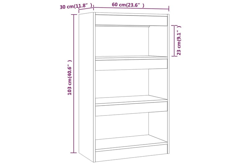 beBasic Bokhylla/Rumsavdelare vit högglans 60x30x103 cm konstruerat trä - White - Bokhylla