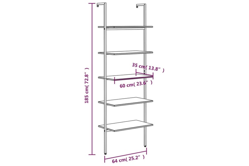 beBasic Hylla 3-nivåer svart 64x35x185 cm - Black - Förvaring - Hylla - Bokhylla