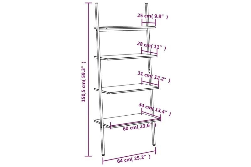 beBasic Hylla 4-nivåer svart 64x34x150,5 cm - Black - Förvaring - Hylla - Bokhylla
