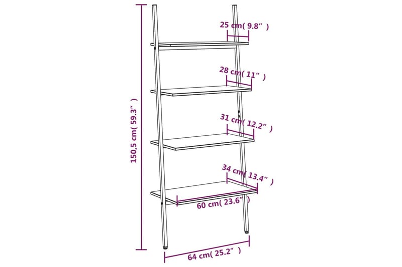 beBasic Hylla 4-nivåer svart 64x34x150,5 cm - Black - Bokhylla