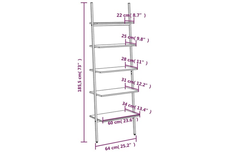 beBasic Hylla 5 hyllplan svart 64x34x185,5 cm - Black - Förvaring - Hylla - Bokhylla