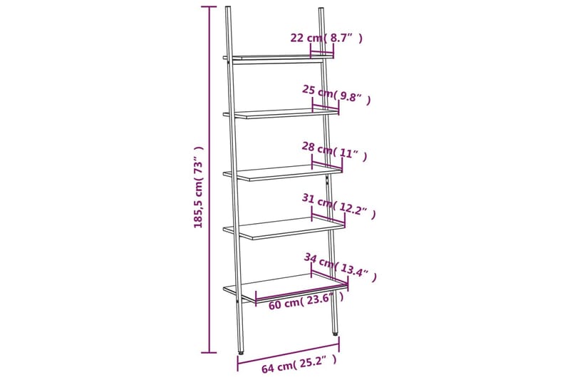 beBasic Hylla 5 hyllplan svart 64x34x185,5 cm - Black - Bokhylla