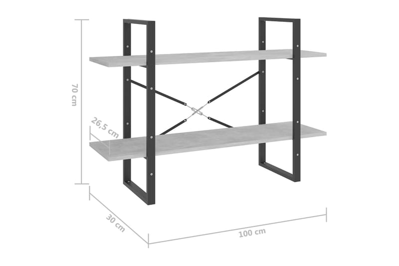 Bokhylla 2 hyllplan betonggrå 100x30x70 cm spånskiva - Betonggrå - Bokhylla