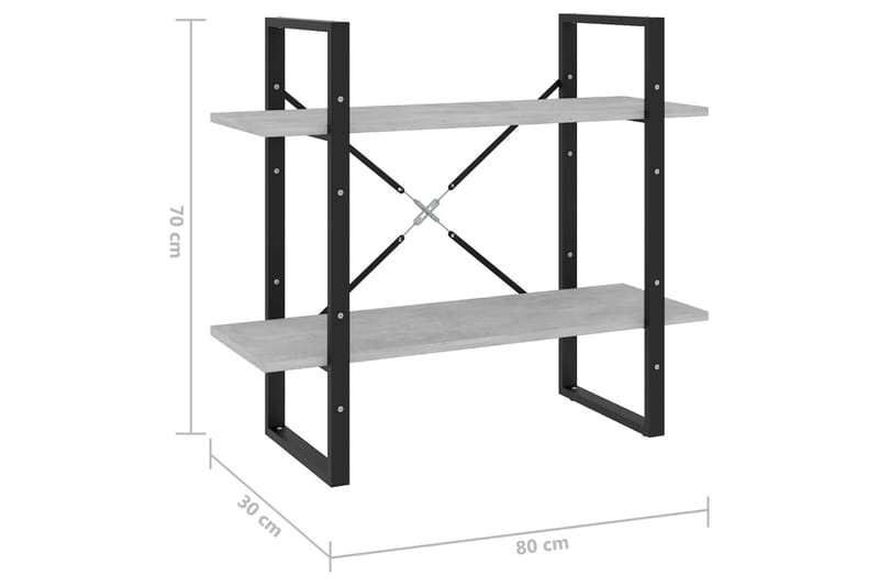 Bokhylla 2 hyllplan betonggrå 80x30x70 cm spånskiva - Betonggrå - Bokhylla