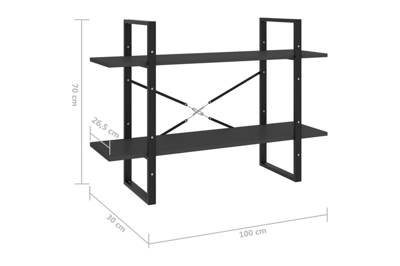 Bokhylla 2 hyllplan grå 100x30x70 cm spånskiva - Grå - Förvaring - Hylla - Bokhylla