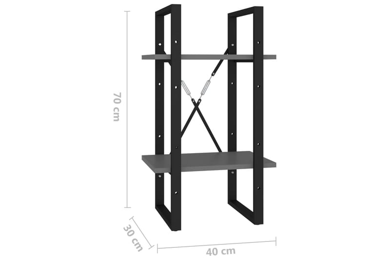 Bokhylla 2 hyllplan grå 40x30x70 cm spånskiva - Grå - Bokhylla